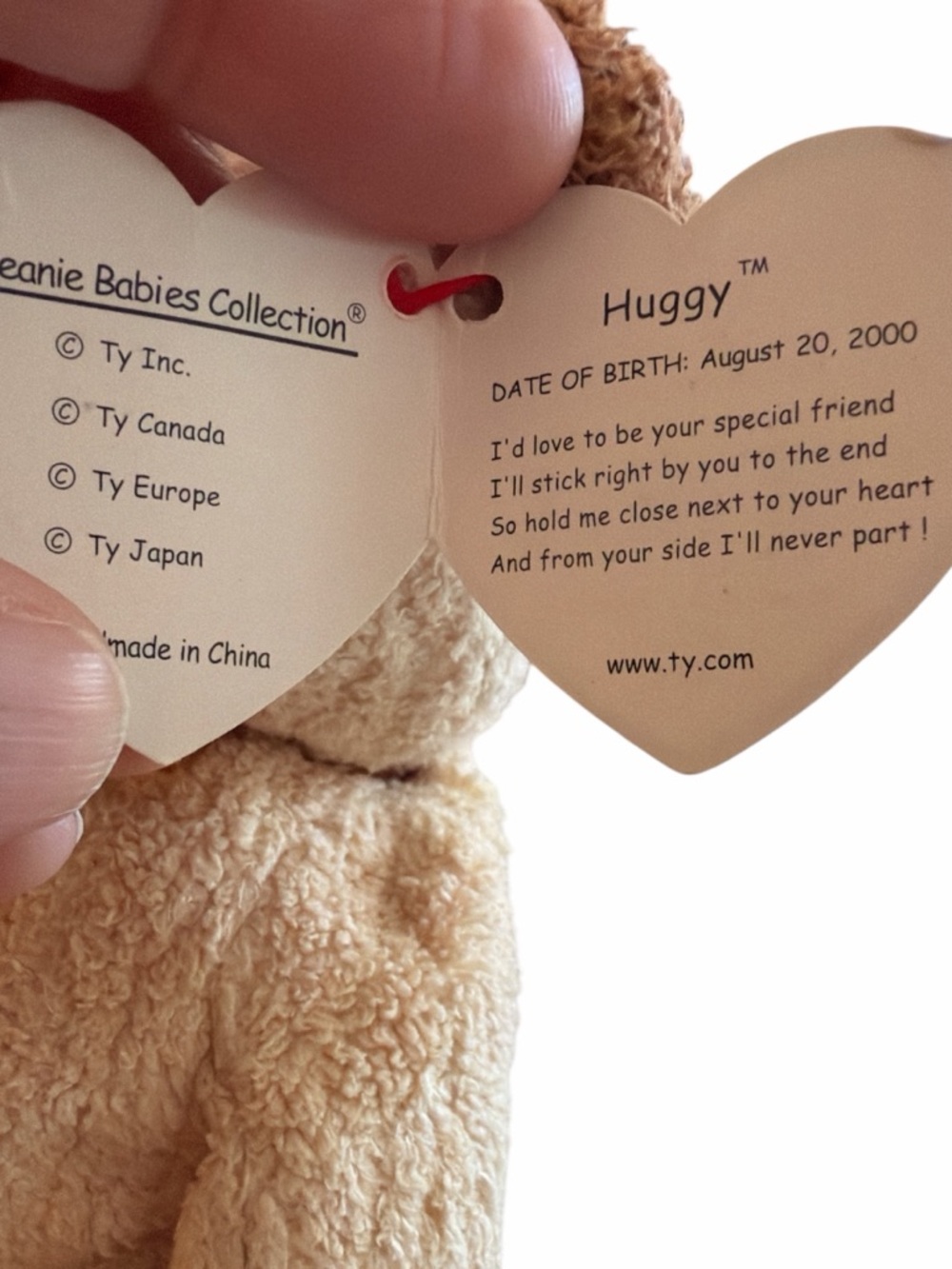 Ty Huggy 2000 Beanie Baby Cream Plush Bear Date of Birth August 20, 2000 Vintage - Picture 6 of 6